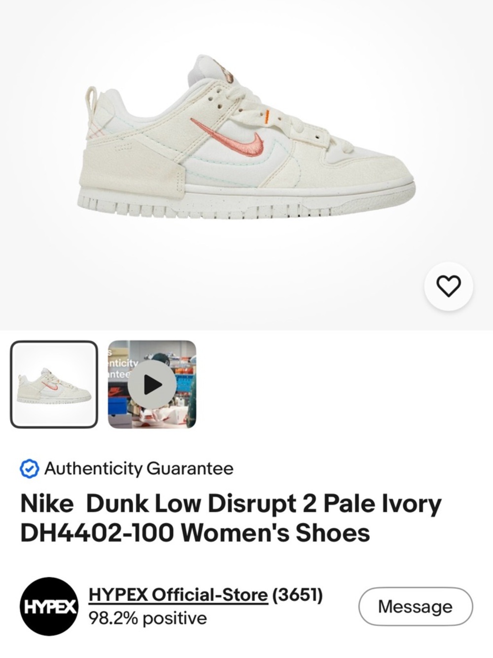 Nike Dunk Low Disrupt 2 Pale Ivory with Pink Swoosh